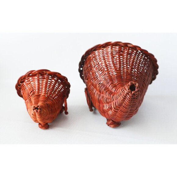 2 Vintage Wicker Cornucopia Baskets Large & Small Horn of Plenty - Picture 4 of 7